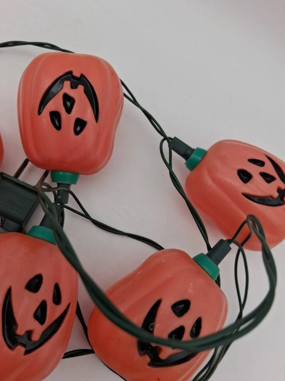 Vintage HALLOWEEN Pumpkin Blow Mold Light String 10 Count Orange Retro